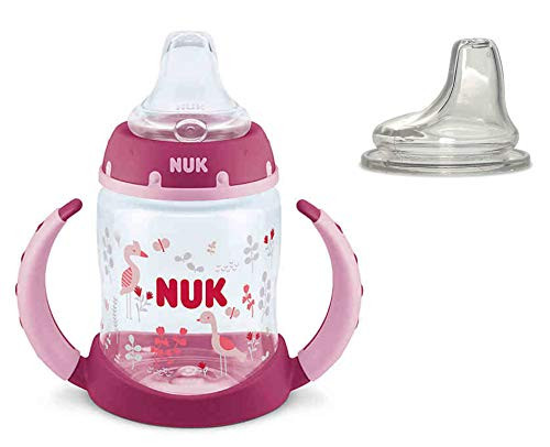 NUK Learner Sippy Cups Birds Cup in Pink 5oz Plus Replacement Silicone Spout Clear Color Made by NUK