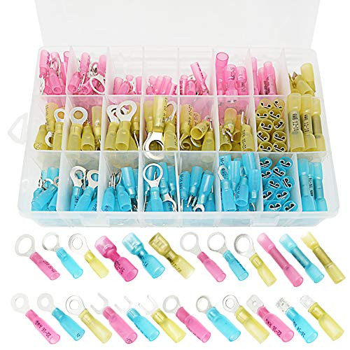 Auwedi 270 PCS Heat Shrink Wire Connector Kit Waterproof Marine Electrical Wire Terminals Crimp Connectors for Automotive Motorcycle  270PCS