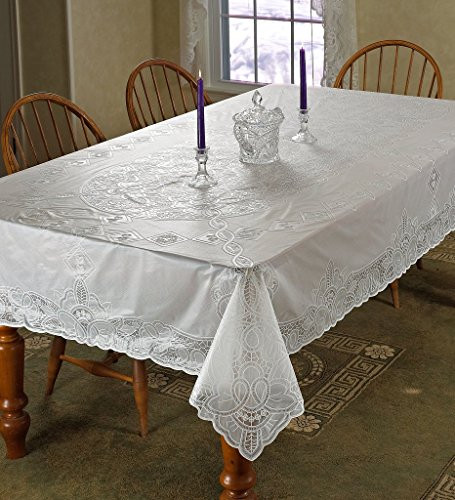 Violet Linen Vinyl Lace Betenburg Design Oblong Rectangle Tablecloth 54  x 72  White