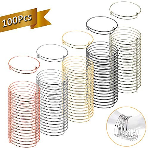 Expandable Bangle Bracelet100Pcs Adjustable Wire Bracelets Stainless Steel Blank Bangles for DIY Jewelry Making 20 Pcs Bracelets Each Color