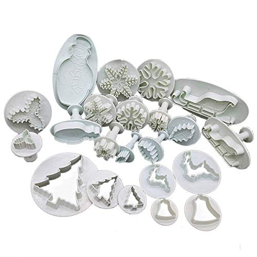 HomeyHouse 22 Pieces Fondant Cake Cookie Plunger Cutter Sugarcraft Snow Flower Christmas Tree Leaf Shape Decorating Mold DIY Tools