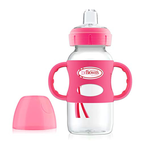 Dr Brown s Options Wide Neck Sippy Spout Baby Bottle with Silicone Handle Pink 9 Ounce