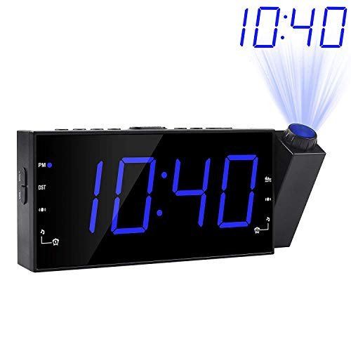 Projection Alarm Clock FM Radio Ceiling Wall Clock 7LED Digital Desk Shelf Clock with Dimmer 12 24 H USB Charging Port Battery Backup for Bedroom Kitchen Table Kids Projection Alarm Clock FM Radio Ceiling Wall Clock 7LED Digital Desk Shelf Clock with Dimmer 12 24 H USB Charging Port Battery Backup for Bedroom Kitchen Table Kids