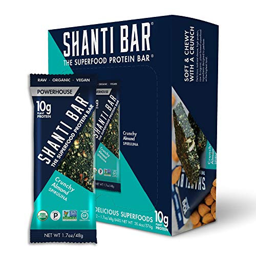 SHANTI BAR Vegan Organic Superfood Protein Bar 10g Plant Based Protein Raw Paleo Gluten Free Snack Bars Performance Nutrition Crunchy Almond Spirulina 17 Ounce 12 Count SHANTI BAR Vegan Organic Superfood Protein Bar 10g Plant Based Protein Raw Paleo Gluten Free Snack Bars Performance Nutrition Crunchy Almond Spirulina 17 Ounce 12 Count