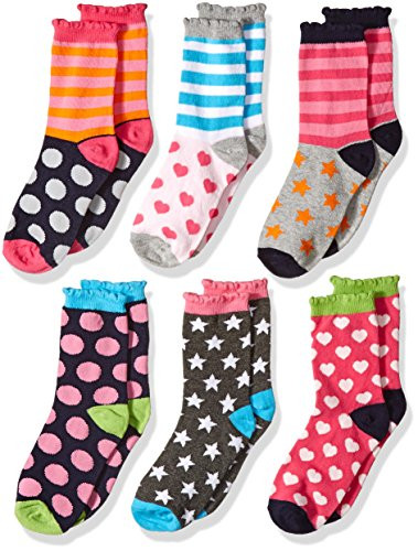 Jefferies Socks Little Girls Dots Hearts Stripes Fashion Crew Socks 6 Pairs Pack Multi Medium