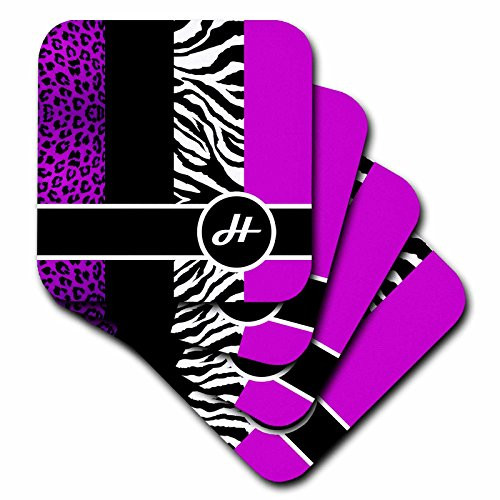 3dRose CST 35591 2 Elegant Animal Print Monogram Purple H Soft Coasters Set of 8 3dRose CST 35591 2 Elegant Animal Print Monogram Purple H Soft Coasters Set of 8