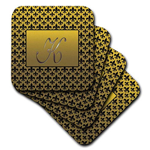 3dRose CST 36089 3 Elegant Letter K Embossed in Gold Frame Over a Black Fleur De Lis Pattern On a Gold Background Ceramic Tile Coasters Set of 4 3dRose CST 36089 3 Elegant Letter K Embossed in Gold Frame Over a Black Fleur De Lis Pattern On a Gold Background Ceramic Tile Coasters Set of 4