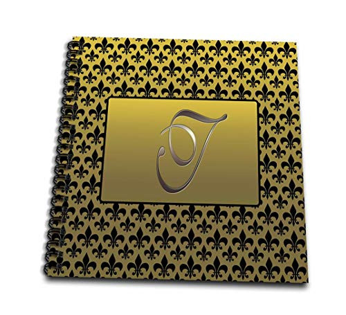 3dRose db 36098 1 Elegant Letter T Embossed in Gold Frame Over A Black Fleur De Lis Pattern On A Gold Background Drawing Book 8 by 8