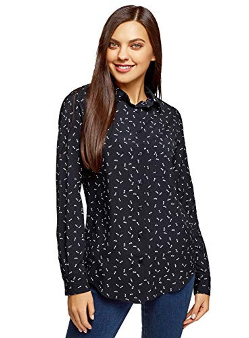 oodji Ultra Women s Straight Fit Blouse with Chest Pocket Blue 0