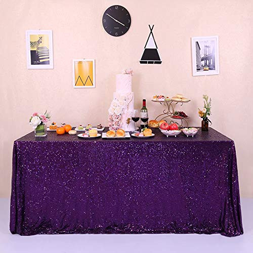 GFCC Sparkle Purple Sequin Tablecloth 90 x132  for Wedding Party Banquet Christmas Rectangle Table Cover Linen Glitter Cake Table Cloth
