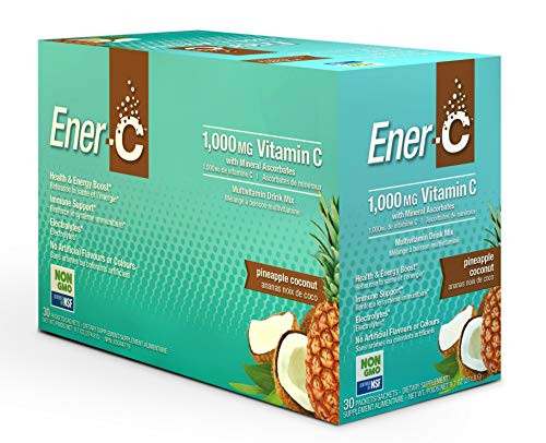 Ener C   Vitamin C Immune Support 1000mg Vitamin C Effervescent Multivitamin Drink Powder Fruit Juice Vitamin C Drink Mix for Hydration with Electrolytes Pineapple Coconut 30 Packets