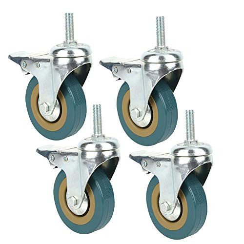 Gizhome 3  Caster Wheels Heavy Duty Stem Swivel Casters PVC Threaded with 360 Degree Blue Wheels  4 with Brakes    Pack of 4