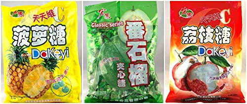 Hong Yuan Pineapple Guava Lychee Candy 3 Pack Bundle 123 oz Dakeyi