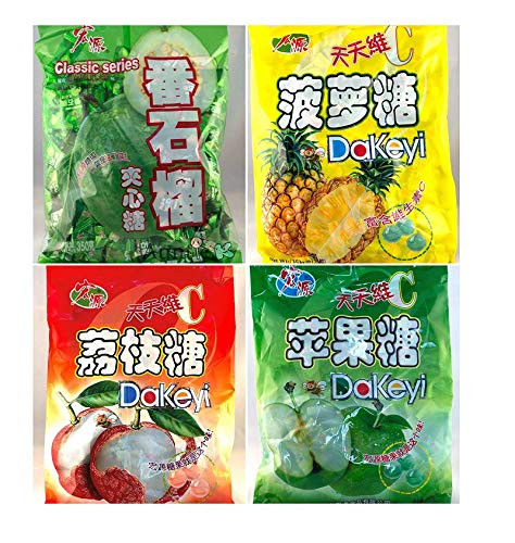 Hong Yuan Classic Series Pineapple Guava Green Apple Lychee Candy 4 Pack 123 oz Dakeyi with FREE Candy Samples