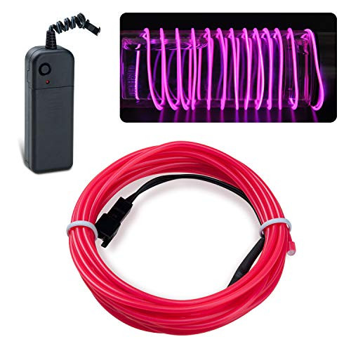 lychee EL Wire Neon Glowing Strobing Electroluminescent Light El Wire w/Battery Pack for Parties, Halloween Decoration (Pink, 15ft)
