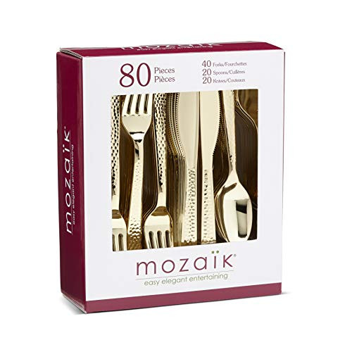 Mozaik Premium Plastic Hammered Assorted Gold Cutlery 80 Count