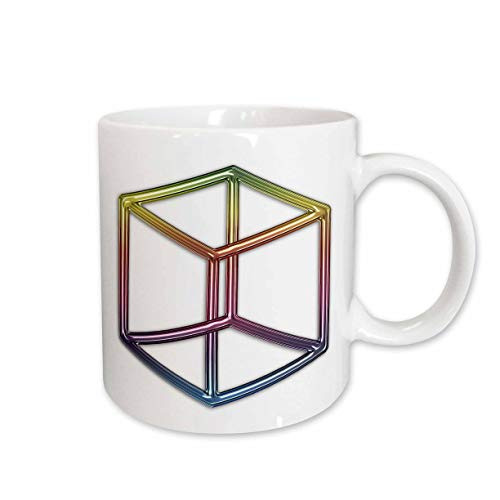 3dRose Escher s Impossible Cube Rainbow on White Background Ceramic Mug 15 Ounce