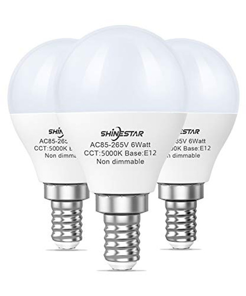 3 Pack Ceiling Fan Light Bulbs 60watt Equivalent 5000K Daylight A15 E12 LED Bulb with Candelabra Base Small Round Light Bulb for Vanity Non dimmable
