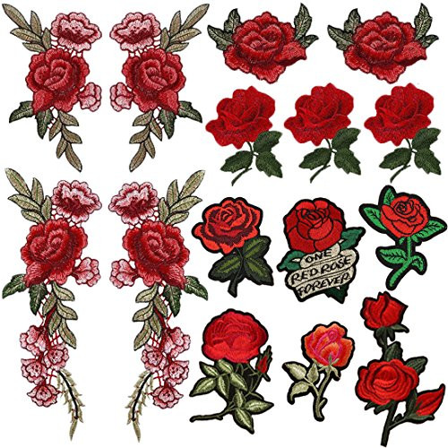 Arisingdeals 15 Pieces Iron On Rose Patch Embroidered Flower Sew On Patch Applique