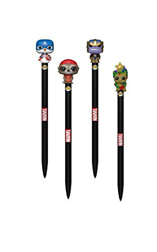 Funko Pop Marvel Holiday Pop Pens  Snowman Captain America Christmas Groot Ugly Sweater Thanos Winter Rocket Raccoon Pen Toppers  4 Pack Set