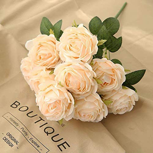 Jasion Artificial Roses Flowers 10 Heads Arrangement Silk Bouquet Glorious Moral for Home Office Parties and Wedding Decoration  Champagne
