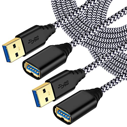 USB 30 Extension Cable Besgoods 2 Pack 10ft USB to USB Extension Cable Braided USB Extender Cable   A Male to A Female Fast Data Extension Cord with Gold Plated Connector  White