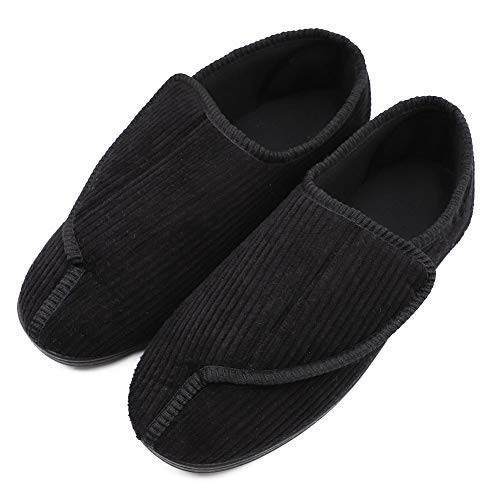 Mens Diabetic Slippers Extra Wide Memory Foam Comfort House Shoes with Adjustable Closure for Swollen Feet Edema Arthritis Elderly Indoor Outdoor Black