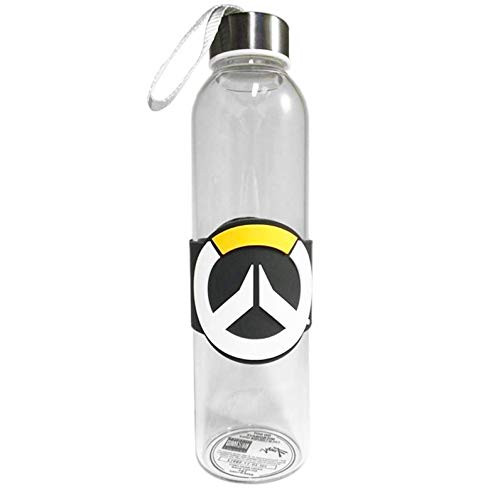 JUST FUNKY Official Overwatch Cozy with Relief Logo Wrapped Around Clear Glass Water Bottle, Set of 1, 18oz