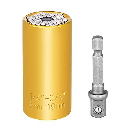 Yohii Universal Socket Set Professional 7mm 19mm   1 4  3 4  Grip Socket Set Ratchet Wrench Power Drill Adapter Gold