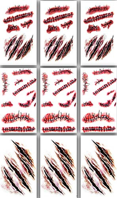 9pcs Horror Realistic Fake Bloody Wound Stitch Scar Scab Waterproof Temporary Tattoo Sticker Halloween Masquerade Prank Makeup Props 9pcs Horror Realistic Fake Bloody Wound Stitch Scar Scab Waterproof Temporary Tattoo Sticker Halloween Masquerade Prank Makeup Props