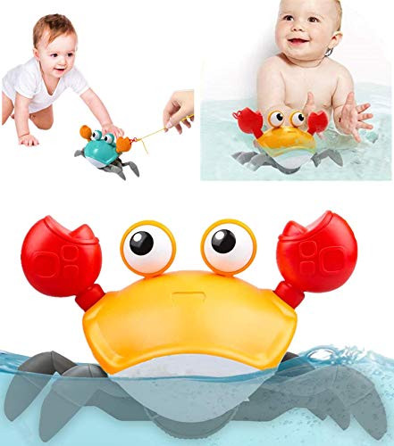 Dpower Bath Toys 2 in 1 Pull Toys   Bath Toys for Toddler 1 3 Years Amphibious Cute Crab Clockwork Bathtub Toys for Kids Babies Push and Pull Toy Walking Toys