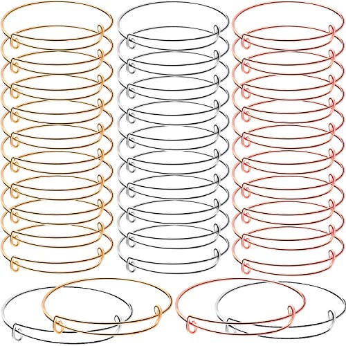 30 Pieces Expandable Bangle Bracelets Adjustable Wire Blank Bangles Metal Bracelets for Jewelry Making  Gold Rose Gold Silver
