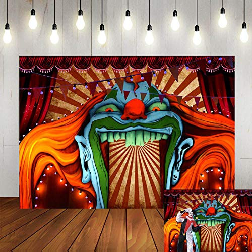 Art Studio 7x5ft Horror Circus Carnival Theme Halloween Party Photography Backdrop Giant Evil Clown Scary Hallowmas Kids Birthday Party Photo Background Grove Vampire Banner Photo Studio Props Booth