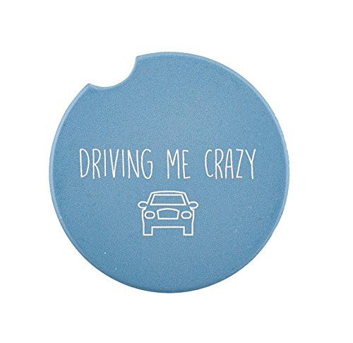 Driving Me Crazy Blue 2.5 Inch Ceramic Car Drink Coaster Pack of 2