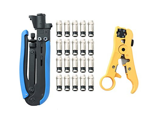 FLK Tech Compression Tool Coax Cable Crimping Kit with 20 F Compression Connectors