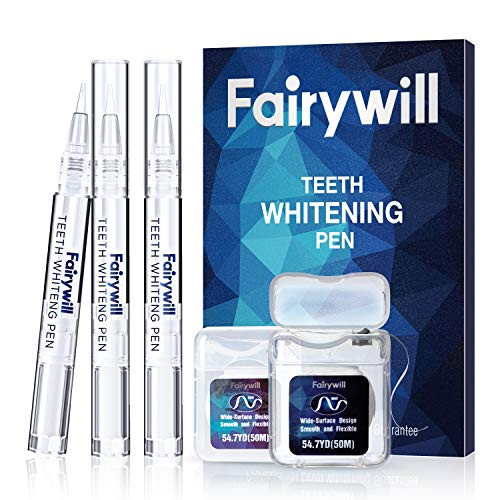 Fairywill Teeth Whitening Pen  3 Pcs  35 Percent Carbamide Peroxide teeth whitener pen for sensitive teeth Enamel Safe Teeth Whitening Gel Pen with 2 packs Dental floss Remove Tough Stains