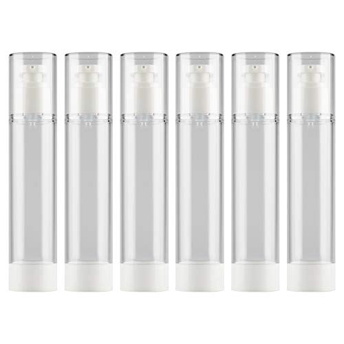 LONGWAY 34 Oz 100ml Clear Airless Cosmetic Cream Pump Bottle Travel Size Dispenser Refillable Containers Foundation Travel Pump Bottle for Shampoo  Pack of 6