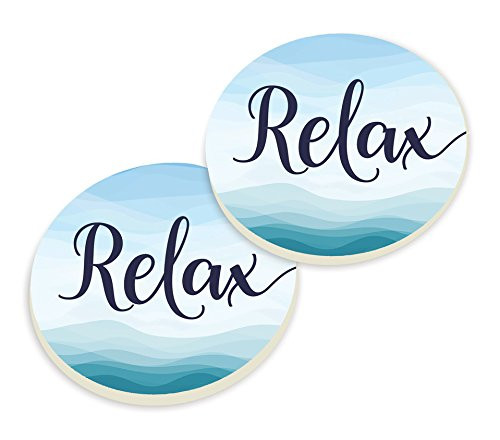 P. Graham Dunn Relax Ocean Waves Aqua 3 x 3 Ceramic Car Coasters 2 Pack