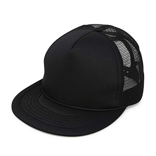 Flat Billed Trucker Cap with Mesh Back in Black