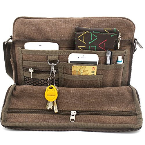 Messenger Bag for Men Canvas Shoulder Women Canvas Handbag Crossbody Shoulder Bag for Tablet Work Bag Travel Purse Tons of Pockets Coffee