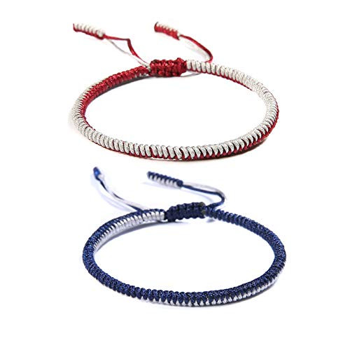 HUNO Handmade Weave Tibetan Buddhist Woven Knots Bracelets Mens Womens Lucky Red String Bracelets for Protection Jewelry red and Blue HUNO Handmade Weave Tibetan Buddhist Woven Knots Bracelets Mens Womens Lucky Red String Bracelets for Protection Jewelry red and Blue