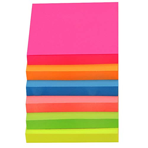 Medeer Sticky Notes 3x3 inches 6 Pads100 Sheets Each PadFluorescent Colors Self Stick Pads Easy Post for OfficeSchoolBusinessFamily  Fluorescent Colors 6 Colors