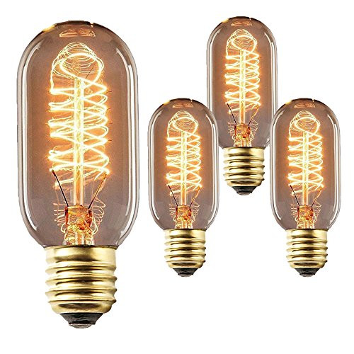 Vintage Edison Bulb 40W 110V E27 Base T45 Squirrel Cage Tubular Tungsten Filament Incandescent Light Bulb Warm Light Dimmable Filament Bulb for Home Light Fixtures Decorative Pack of 3