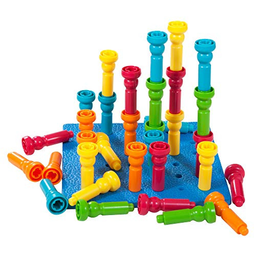 Smart Keiki Stacking PEG Board Set Toy and Educational Activity Board with 36 PEGs and Bag for Toddlers and Kids- Best Montessori Inspired Sensory Toy for Learning Colors, Sorting and Counting