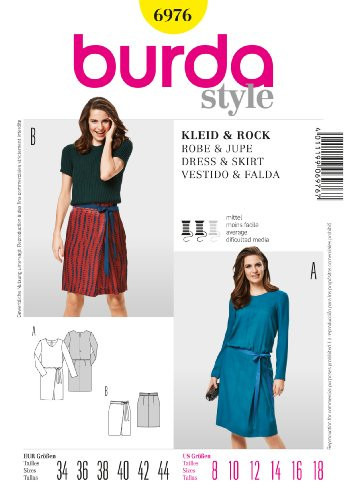 Burda Style Sewing Pattern 6976 - Misses' Dress & Skirt, Semi-fitted Size (8-10-12-14-16-18)