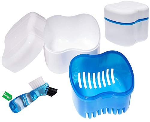 Denture Brush Retainer Case Denture CaseDenture Cups BathDentures Container with Basket Denture Holder for TravelMouth Guard Night Gum Retainer Container  Blue
