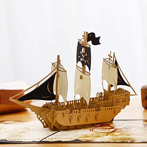 Liif Pirates Ahoy Pop Up Card Card, 3D Ship Pop Up Card, Pop Up Card for all occasions, Birthday, Fathers Day, Congratulation, Thank you, Get Well, Ship Lover, Handmade Gift