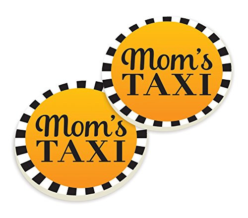 P. GRAHAM DUNN Mom's Taxi Traditional Yellow Design 3 x 3 Ceramic Car Coasters 2 Pack