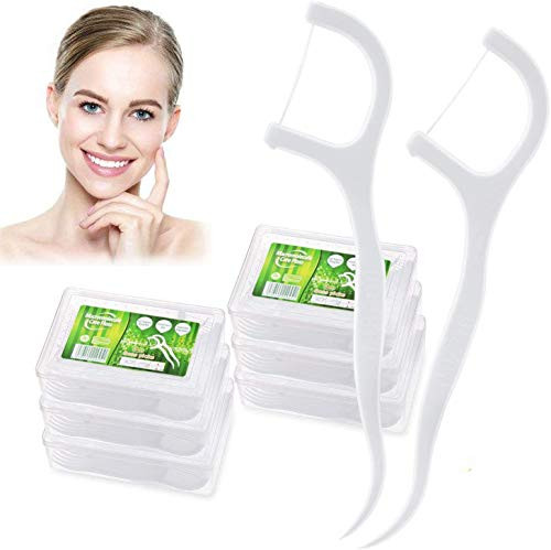 Leioua Dental Floss Picks 300 Counts Unflavored Durable Disposable Floss Threaders Pro Health Sticks for Adults and Kids 6 Travel Handy Cases