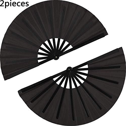 youyiboshiye 2 Pieces Large Folding Fan Nylon Cloth Handheld Folding Fan Chinese Kung Fu Tai Chi Fan Black Decoration Fold Hand Fan for Party Favors  Black